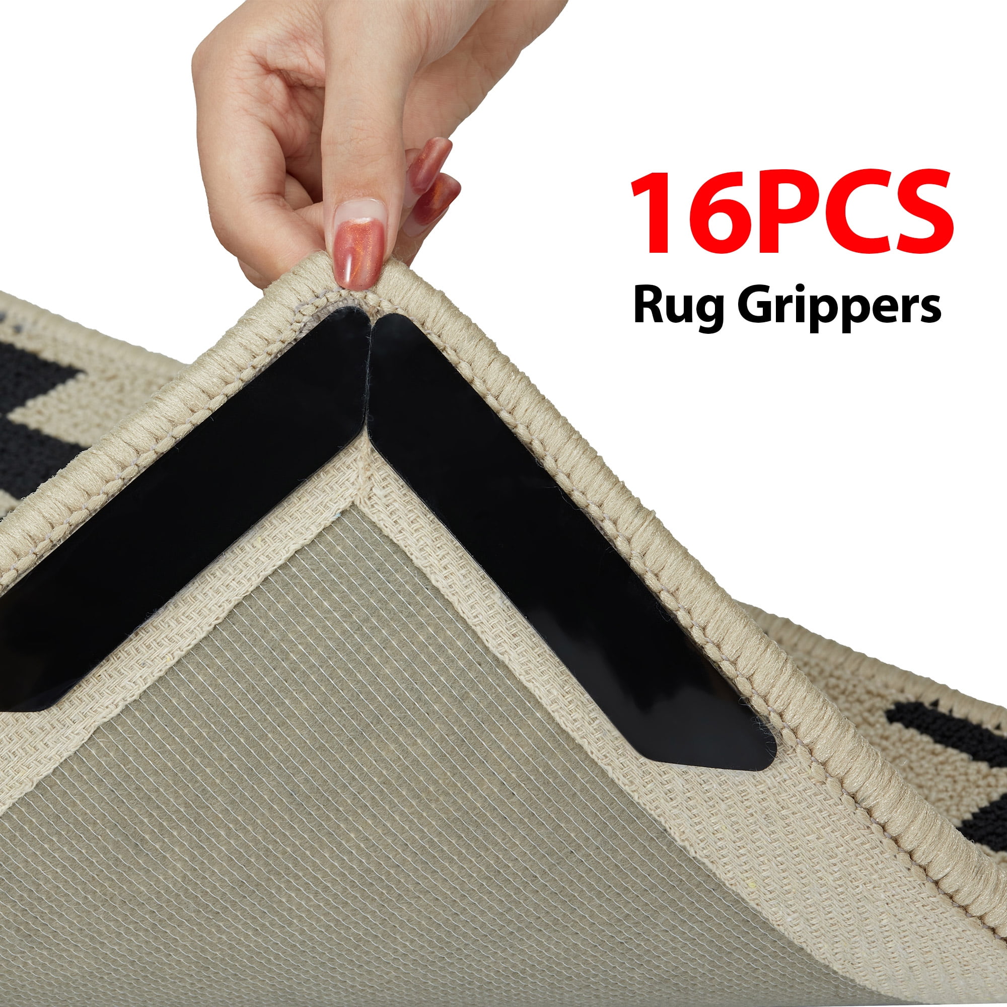 4 Pack Non Slip Rug Grippers, Rug Pads Grippers, Rug Tape Anti Slip Carpet  Pads Rug Corner Gripper for Hardwood Floors/Tile/Mats/Keep Area Rugs Flat  and Easily Peel Off (Black) 
