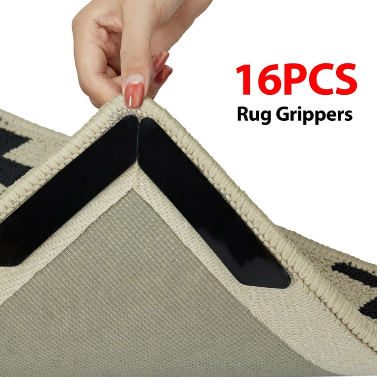 SHCKE 16 PCS Rug Pads Rug Tape Non Slip Carpet Pads Dual Sided Anti Curl  Corner Side Gripper Washable Carpet Grippers for Hardwood Floors Tile  Floors Carpets Floor Mats Wall (Black) 