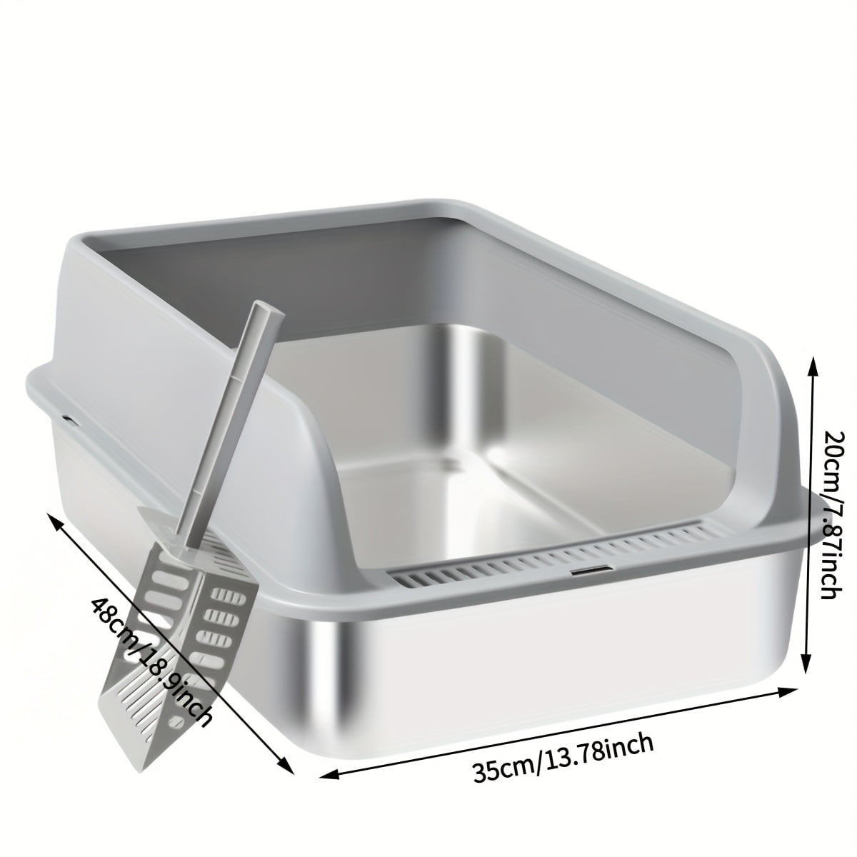 Stainless Steel Litter Box for Cats, Medium & Large Metal Litter Pan with High Walls, Non-Stick, Anti-Leak, Easy Clean Indoor  Toilet Tray with Scoop