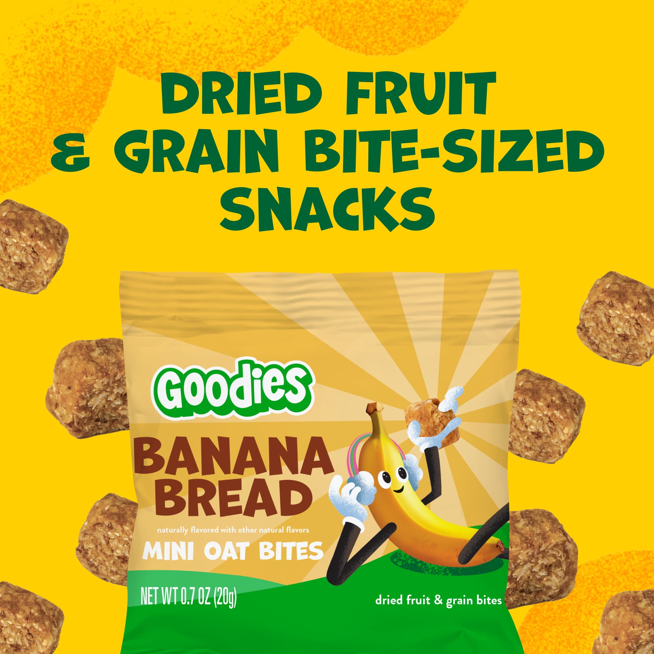 Goodies Banana Bread Mini Oat Bites Kid Snack Bites, Gluten Free & Non-GMO, 7 packs