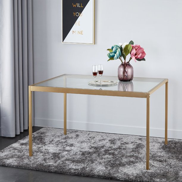 Urban Shop Tempered Glass and Metal Dining Table, Large
