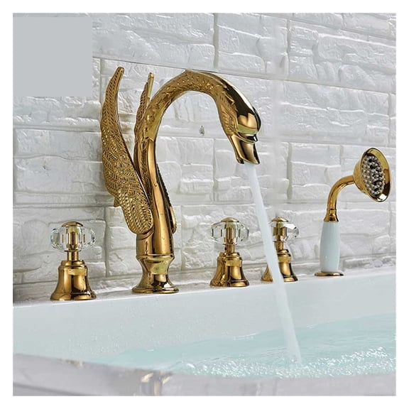 Golden Swan Brass Basin Faucet Cold Water Mixer 5 Holes Chrome/Brushed Sink Faucsts With Dual Handle Handle Shower Head ,Effortless Installation