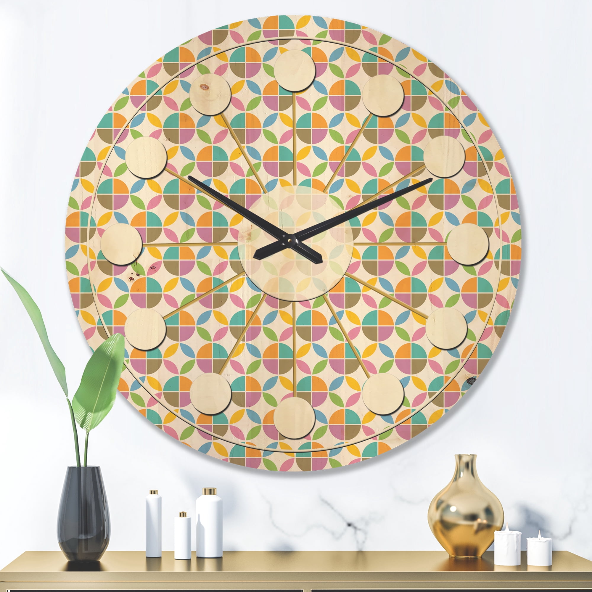 Designart 'Geometrical Retro Design VIII' Mid-Century Modern Wood Wall Clock