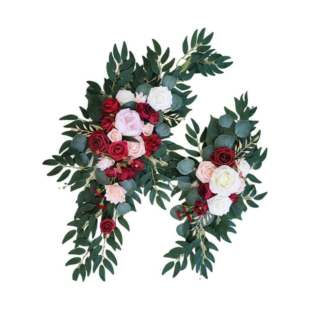 facefd Rustic Artificial Flower Swag Handmade Hanging Flowers Backdrop for Parties Arbor Ornament Red