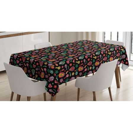 

Day of the Dead Tablecloth Repetitive Pattern with Mexican Colorful Rectangle Satin Table Cover Accent for Dining Room and Kitchen 60 X 84 Charcoal Grey Multicolor by Ambesonne