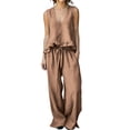 thumbnail image 2 of Cagogo Women's 2 Piece Outfits Sleeveless Tank Top Wide Leg Pants Set Casual Boho Beach Summer Loose V Neck Tops Flowy Pants Lounge Travel Matching Tracksuits, Coffee L, 2 of 9