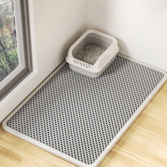 Cat Litter Mat 24x18 Inches, Large Double Layer Honeycomb Litter Trapping Mat, Urine Waterproof, and Easy to Clean , Gray