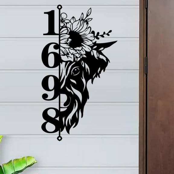 Custom Cow With Sunflower Address Sign, Vertical House Numbers Sign, Outdoor Patio Metal Sign, Metal House Numbers, House Number