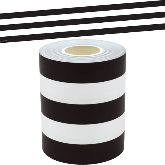 Black White Striped Border Trim Roll, 3 Inch x 50 Ft, Decorative Edge for Bulletin Displays, Walls, Desks, Windows, Doors, Lockers, Workspaces