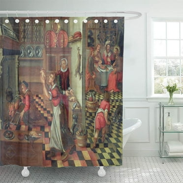 Libin Flemish Interior of The Supper at School 16Th Tiled Shower Curtain 60x72 inch