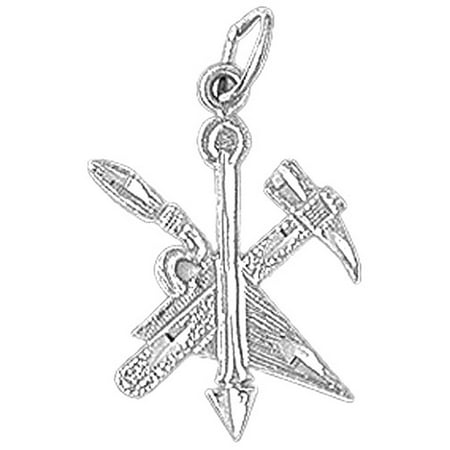 18K White Gold Saw And Hammer Pendant - 23 mm
