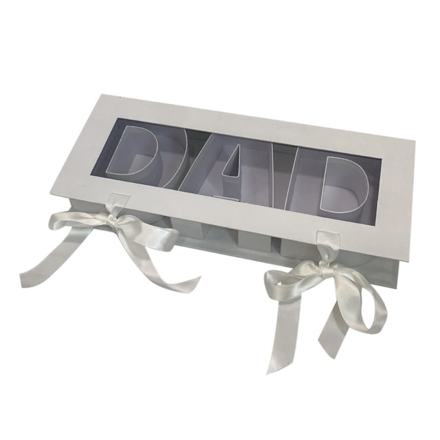 Caja de flores vacía con forma de letra para el Día del Padre, cartón decorativo rectangular blanco