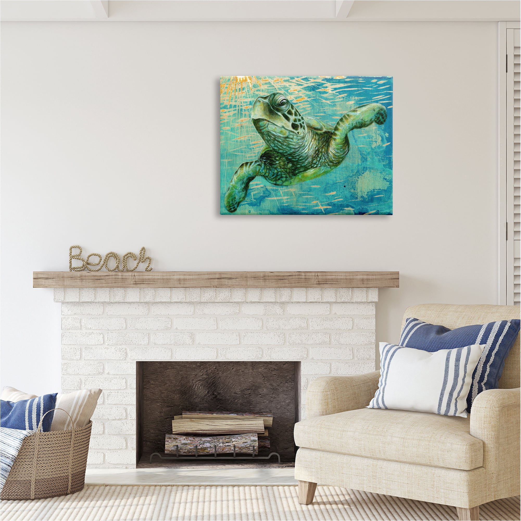 Stupell Industries Turtle & Abstract Rays Animals & Insects Painting Gallery Wrapped Canvas Art Print Wall Art, 40 x 30