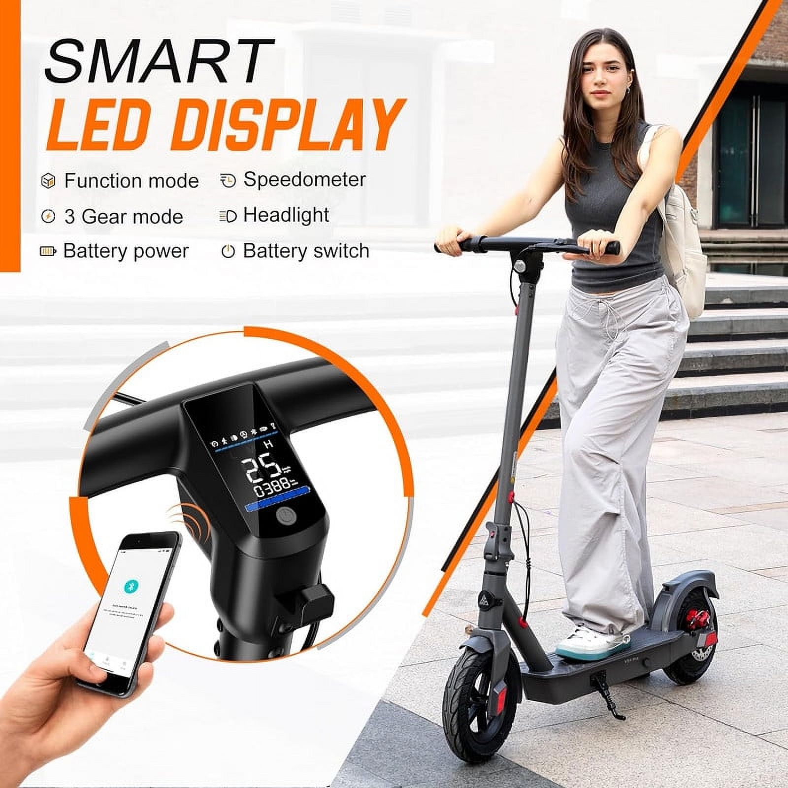 TST VS4 Pro Electric Scooter, 10" Pneumatic Tire, 500W Motor, Max 20 Mile Range, 19 MPH, Digital Display and Cruise Control Foldable E-Scooter for Adults - image 5 of 8