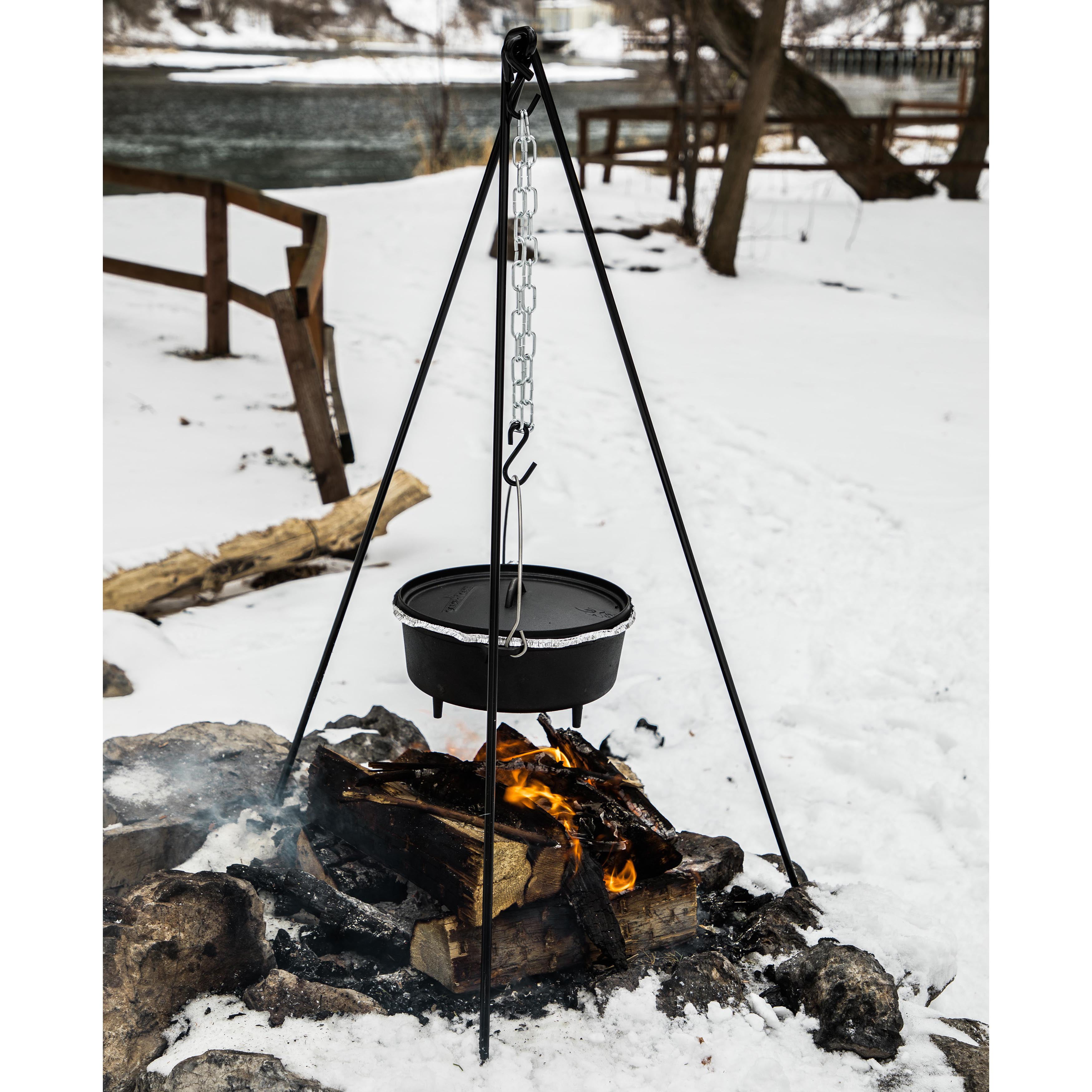 Heavy Duty & Sturdy Cast Iron Cooking Tripod w/ 5" Chain for Ovens & Coffee Pots 