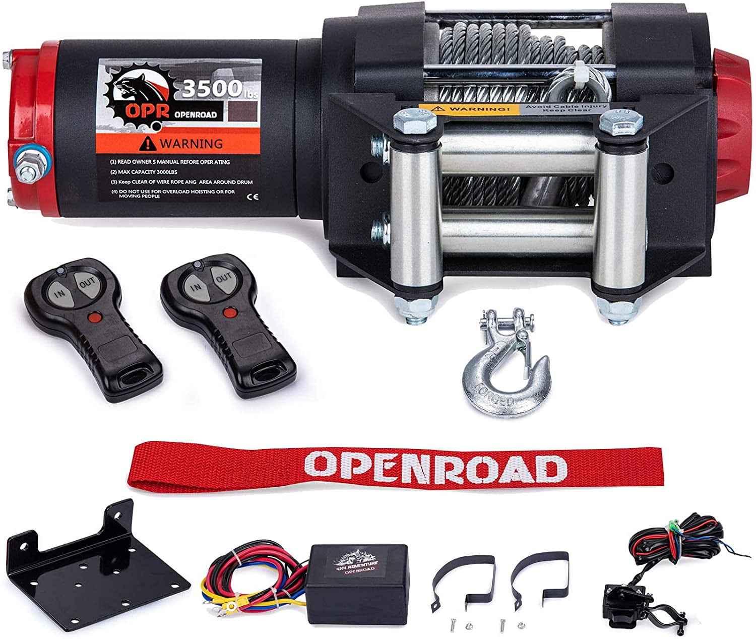 OPENROAD 2000lbs Winch with Rope 12V Electric Winch for ATV/UTV,Come with 2 Wireless Remote 