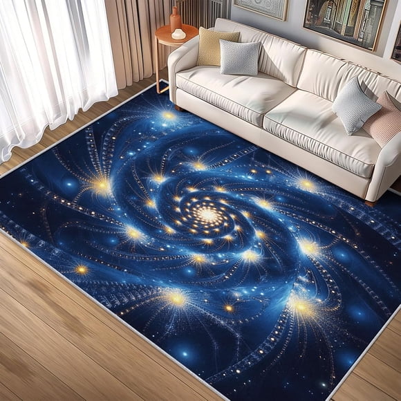 Fractal Area Rugs, Vortex Abstract Pattern Carpet, Washable Non Slip Low Pile Soft Rug for Living Room Bedroom Decor Mat 5x8ft