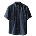 thumbnail image 2 of Dpytoraw Retro Workwear Denim Short Sleeve Shirt For Men Loose Fit Casual Button Up Jacket Men’s Wrinkle-Resistant Long Sleeve Work Shirts, 2 of 5