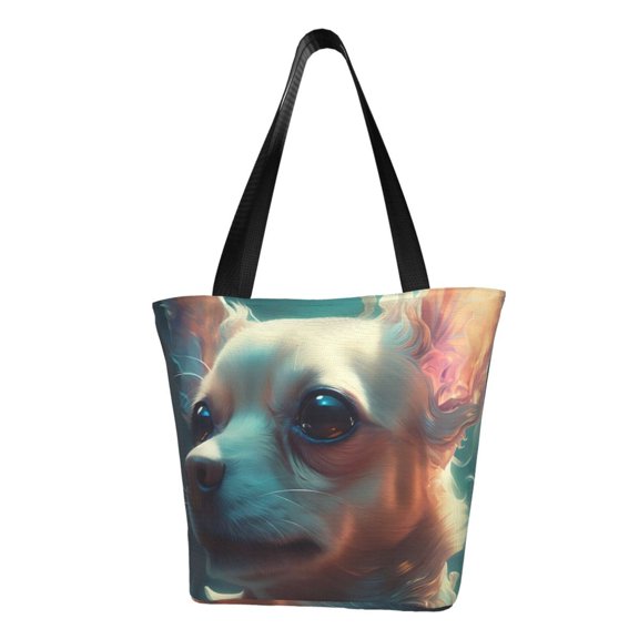 Defioc Cute Flower Chihuahua Puppy Print Tote Bag for Women,Shoulder Bag with Zipper Casual Tote's Handbag Big Capacity Shoulder Bag with Inner Pocket Fit for Shopping,Office,Travel