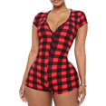 thumbnail image 2 of CHRONSTYLE-mono a cuadros para mujer, ropa de dormir con estampado de camuflaje, Sexy, con cuello en V, ajustado, de una pieza, con botones, 2 of 3