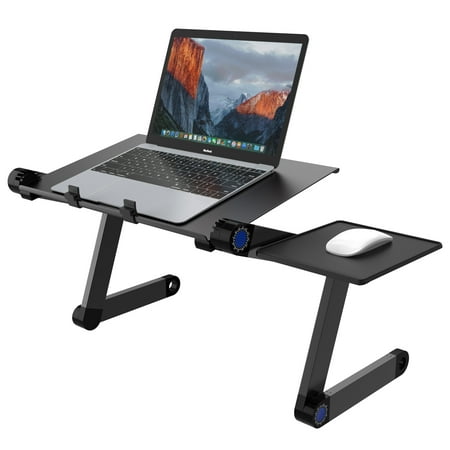 SLYPNOS Adjustable Laptop Stand Folding Portable Standing Desk Cooling Ventilated Aluminum Laptop Riser Tablet Holder Notebook Tray with Cooling Fans, Detachable Mouse Tray for Desk Bed