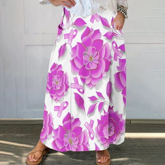 Yuwull Floral Printed Elastic High Waist Maxi Long Skirts For Women, Women'S Skirts,Plus Size Skirts For Curvy Women