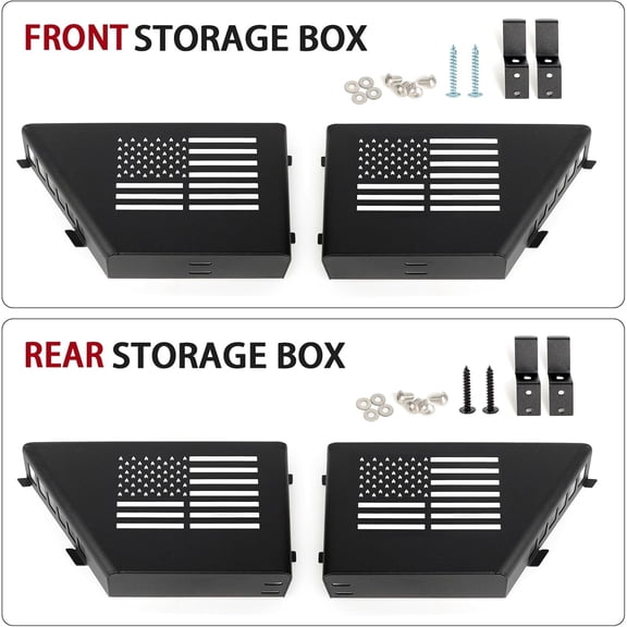 4 Pack Metal Front and Rear Door Storage Box with USA Flag Style, Door Side Insert Organizer Box Pockets Compatible with 2011   Wrangler JK JKU 4 Door,Interior Storage Expansion Accessories