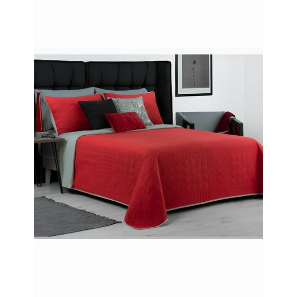 Edredón Xtellar Ligero Doble Vista Real Textil + 2 Fundas de Almohada, Juego de Colcha Matrimonial, Color Rojo