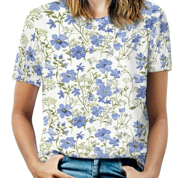Floral Colorful Flower Women's Short Sleeve T-Shirt Crew Neck Casual Summer Trendy Loose Fit Tops