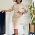 thumbnail image 2 of AURA Plus Size Elegant High Waist Bodycon Midi Dress with Belt 2024 Summer Solid Color Office Five Sleeve Work Dress, 2 of 10