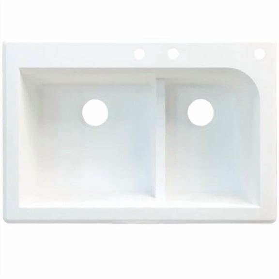 Transolid Radius 33in x 22in silQ Granite Drop-in Double Bowl Kitchen Sink with 3 CDF Faucet Holes, In White