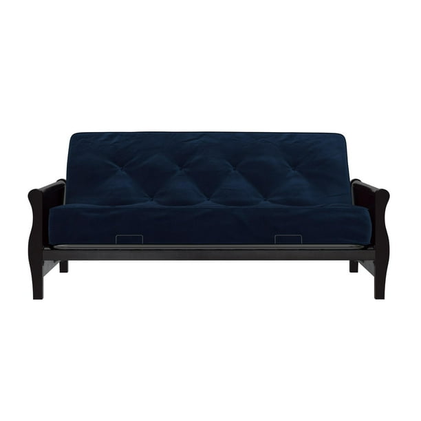 DHP Wood Arm Futon with Espresso Finish and 8" Coil Mattress, Navy