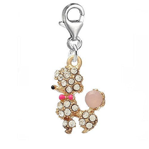 Poodle Dog Clip on Pendant for European Charm Jewelry w/ Lobster Clasp