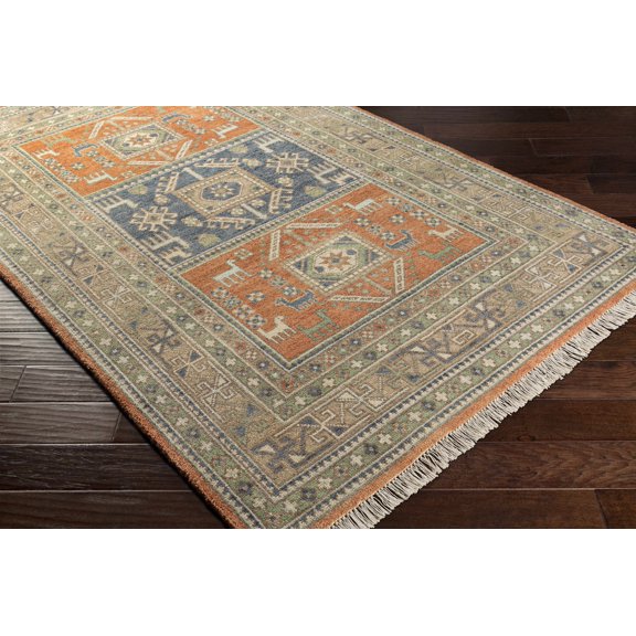 Hauteloom Overstrand Wool Living Room, Bedroom Area Rug - Southwestern - Burnt Orange, Navy, Denim - 2' x 3'
