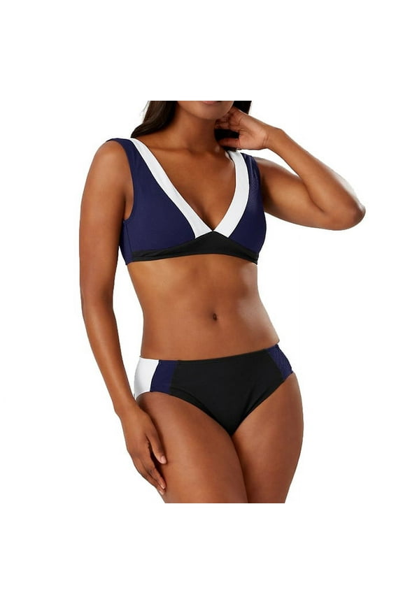 Color Block Scoop Back Bra Top, Black, Large