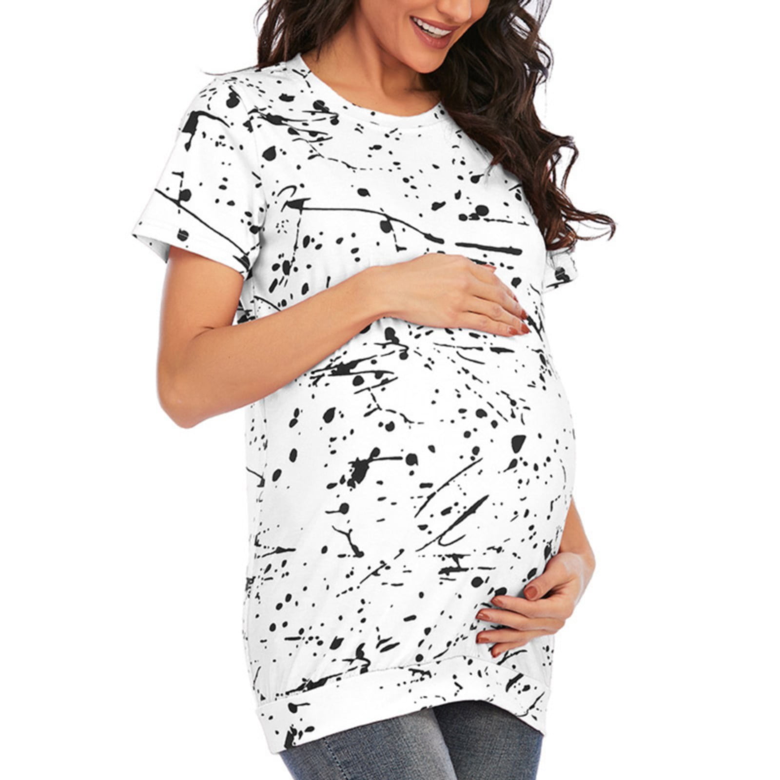 WAJCSHFS Maternity Scrubs for Women Women Breastfeeding Shirt Striped  Patchwork Short Sleeve Maternity Breastfeeding and Nursing Tops Maternity  Clothes (White,XXL) 