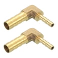 thumbnail image 1 of Conector de codo en ángulo recto de latón de 2 paquetes, adaptador de latón de 5/16"x3/16" ID, accesorios de manguera de aire, reductor para conectar agua, combustible, aire y mangueras de aceite, 1 of 7