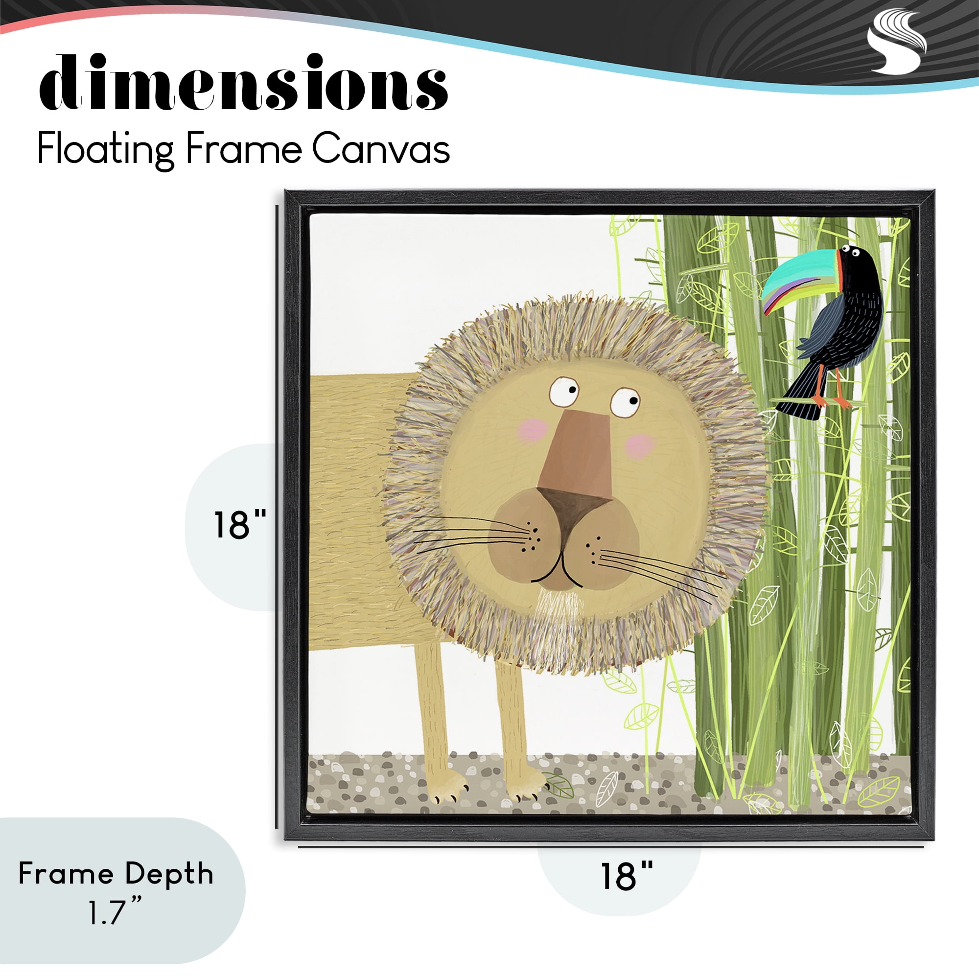 Stupell Industries Lion with Bamboo Trees & Toucan Black Framed Floater Canvas Wall Art, design by Carla Daly