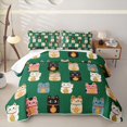 thumbnail image 2 of Manfei Kawaii Kitten Twin Quilt Set, Tribal Lucky Cat Twin Coverlet Set, Green, 2 Pieces, 1 Bedspread and 1 Pillowcase, 2 of 7