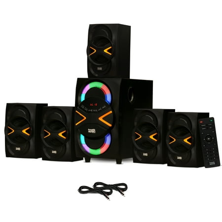 Acoustic Audio AA5210 Home Theater 5.1 Speaker System with Bluetooth LED Lights and 2 Extension