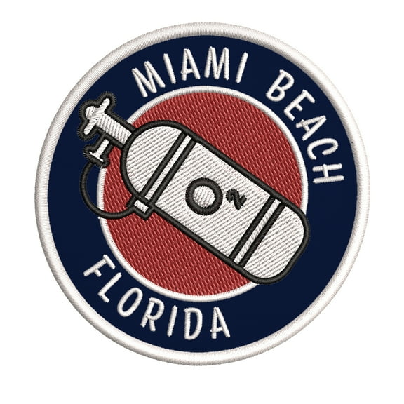 Miami Beach, Florida Scuba Flag O2 Tank 3.5 Inch Iron Or Sew On Embroidered Fabric Badge Patch Ocean Beach, Salt Life Iconic Series