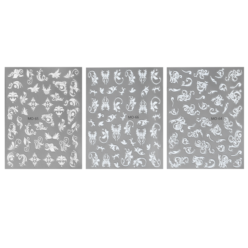 RAGUPEL 3 Sheets 5D Embossed Lace Flower Nail Stickers,Hollowed Out White Flowers Nail Art Stickers Vintage Bohemian Totem Nail Decals for Women DIY Nail Art Supplies Nail Designs Nail Decorations