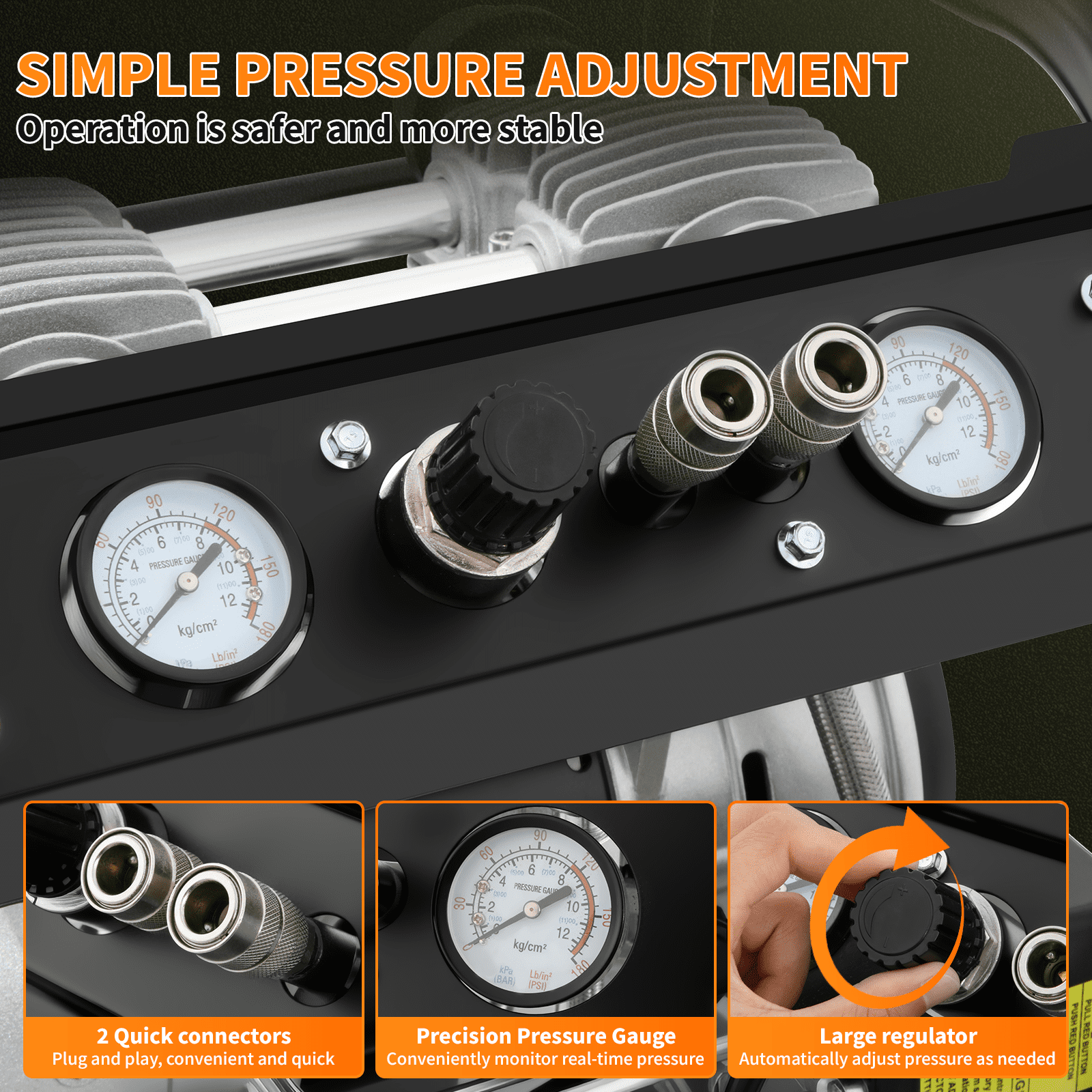 13 Gallon Air Compressor,2HP 4.2SCFM @90PSI Ultra Quiet and Oil-Free Air Compressor,115PSI Max Pressure,51 dBA Noise Level,Oil Free Compressor Tank for Auto Repair, Tire Inflation, Spray Painting