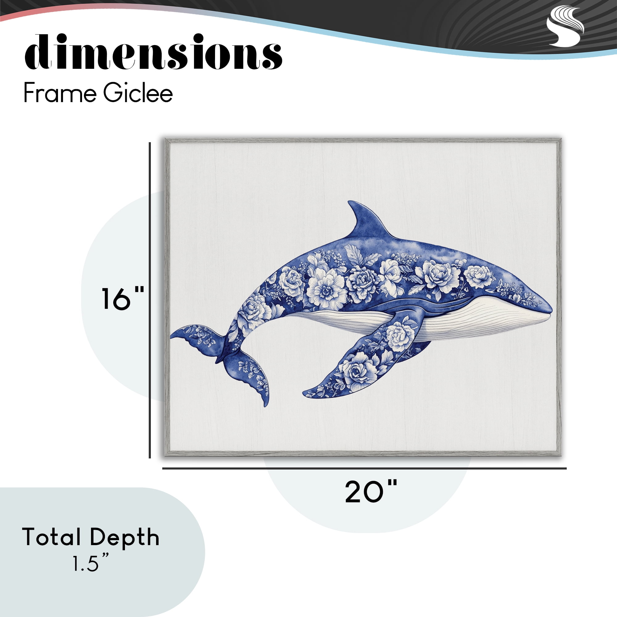 Floral Toile Whale Gray Framed Giclee Art, design by Lettered and Lined