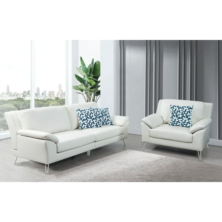Greatime Sc2302 Two Pc White Leatherette Sofa And Chair Greatime Sc2302 Two Pc White Leatherette Sofa And Chair