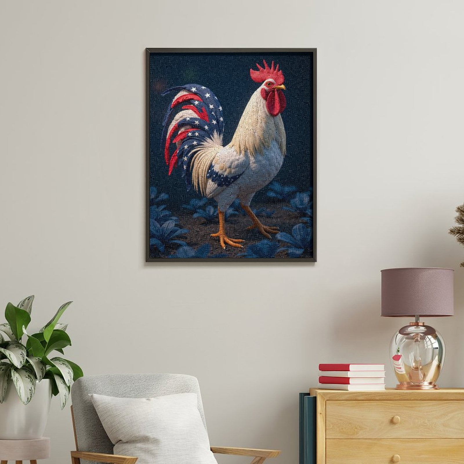 Paint By Numbers Kit for Adults Beginner - DIY Rooster Patriotic Blue Red Feathers Canvas Painting Kits for Adults, Frameless Paint By Number for Adults for Home Wall Decor 16x20 Inch