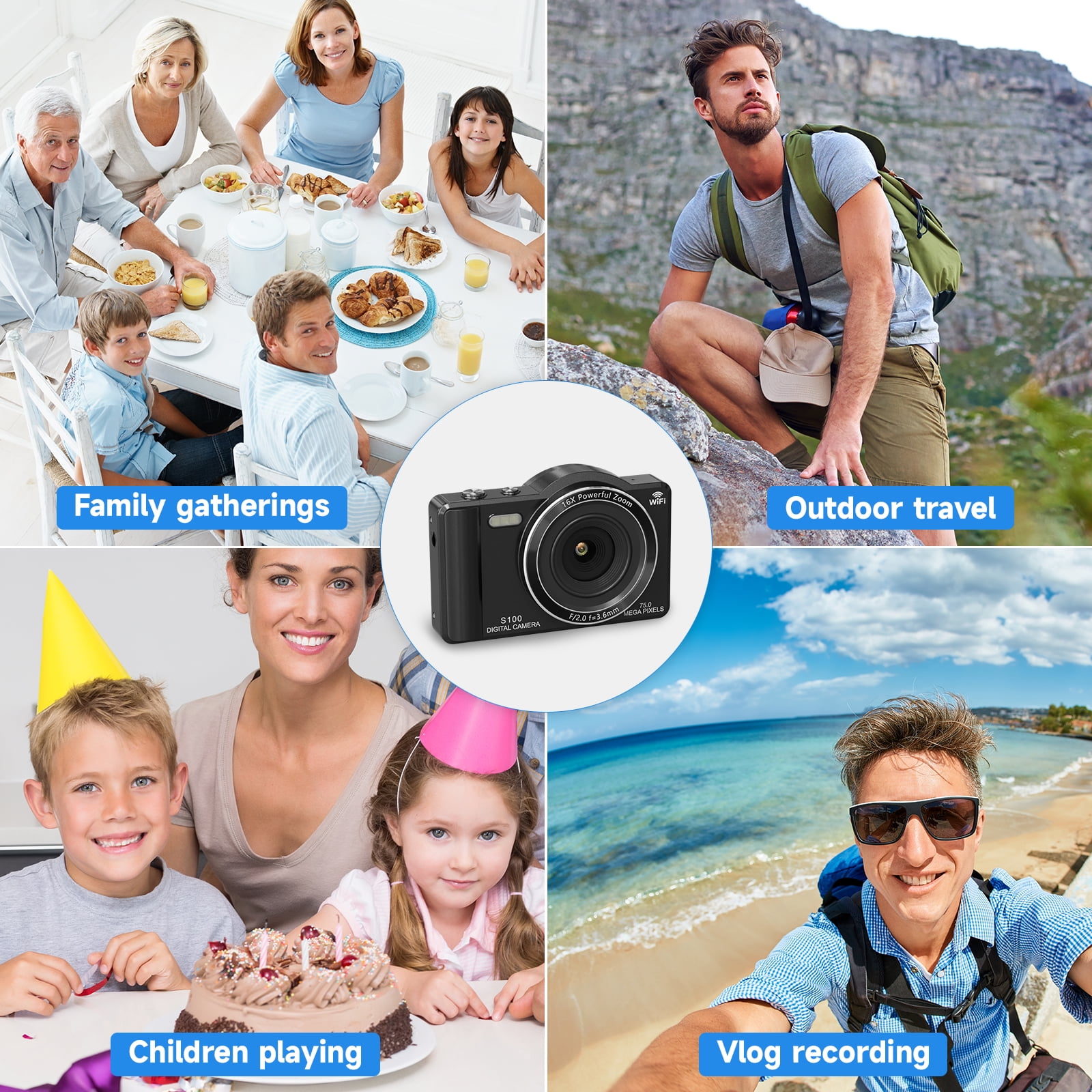 XLURC 4K Digital Camera with Wifi 75MP Vlogging Camera with Dual Lenses Touch Screen Camera for Photography 16X Zoom for Beginners,Teens & Travel Vloggers