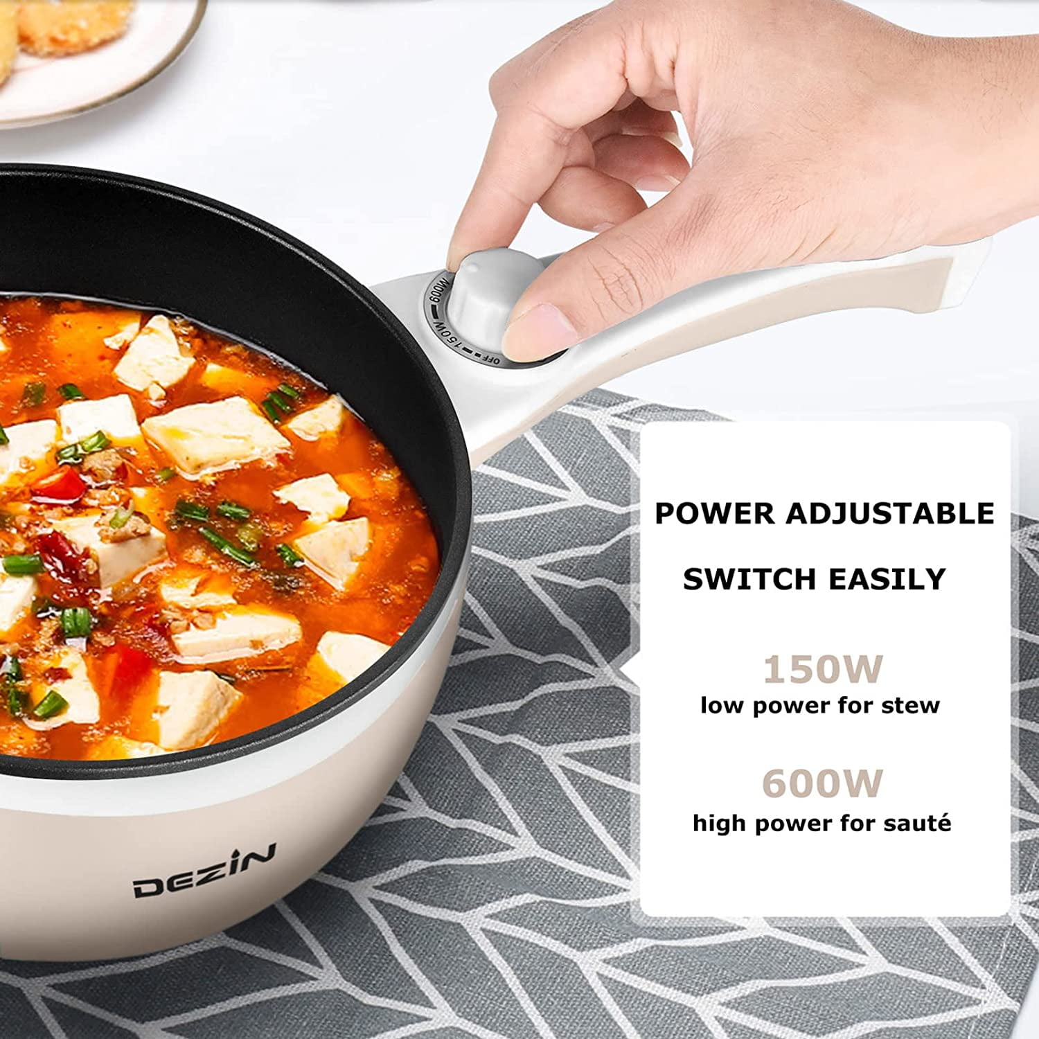 Dezin Hot Pot Electric, Rapid Noodles Cooker, Stainless Steel Electric Pot  1.6 Liter, Perfect for Ramen, Egg, Pasta, Dumpling, Soup, Porridge, Oatmeal
