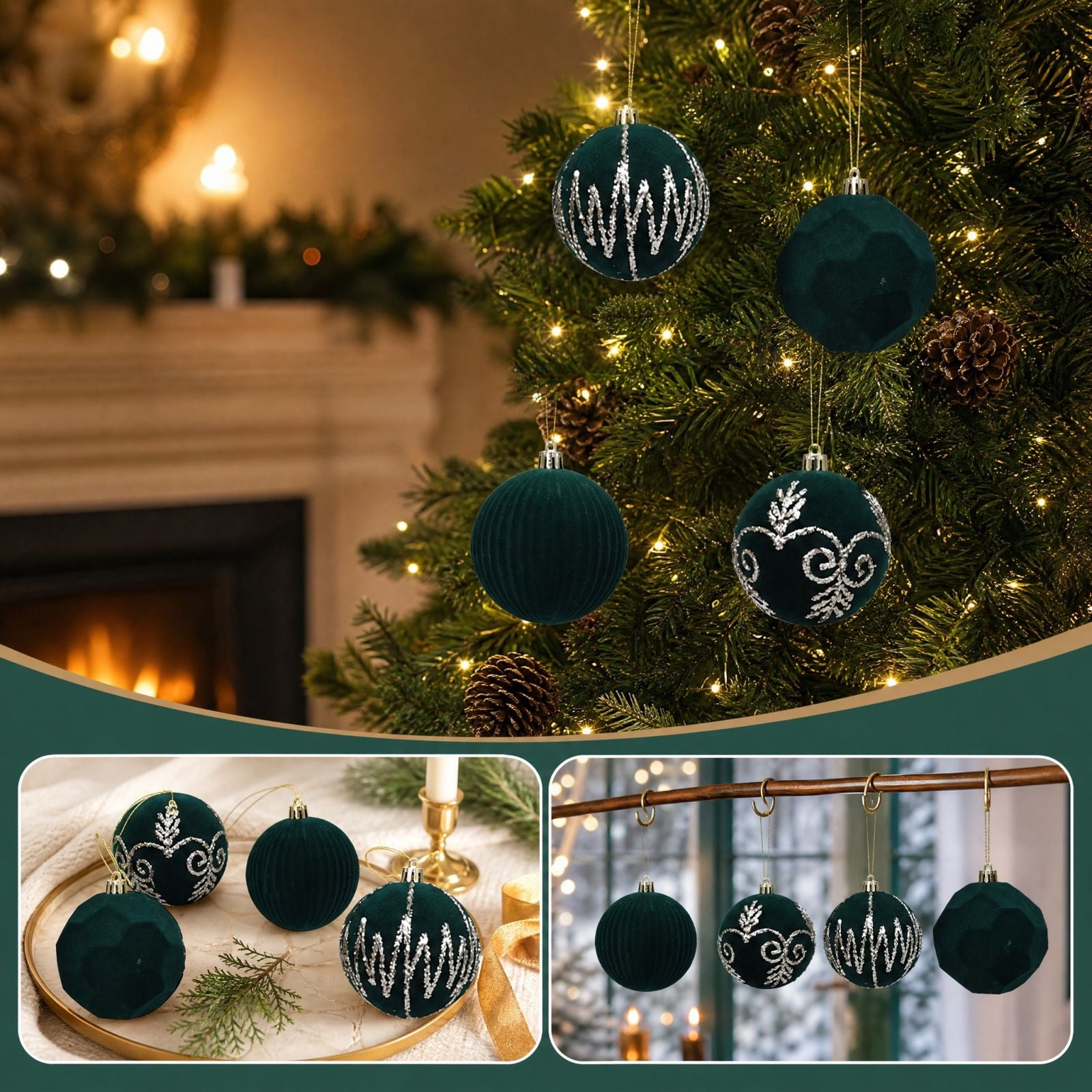Flocked and Painted Hollow Christmas Ball Set Colorful Assorted Baubles with Unique Designs for Tree and Party Decor 12 Pack