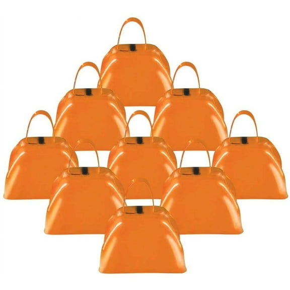 ArtCreativity Orange Loud Metal Cowbell with Handles Noisemakers Set of 12 for Football Games